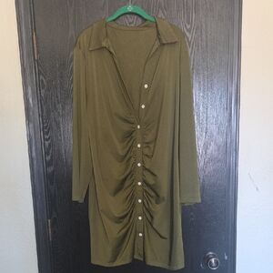 SHEIN Olive Green Button-Down Dress
